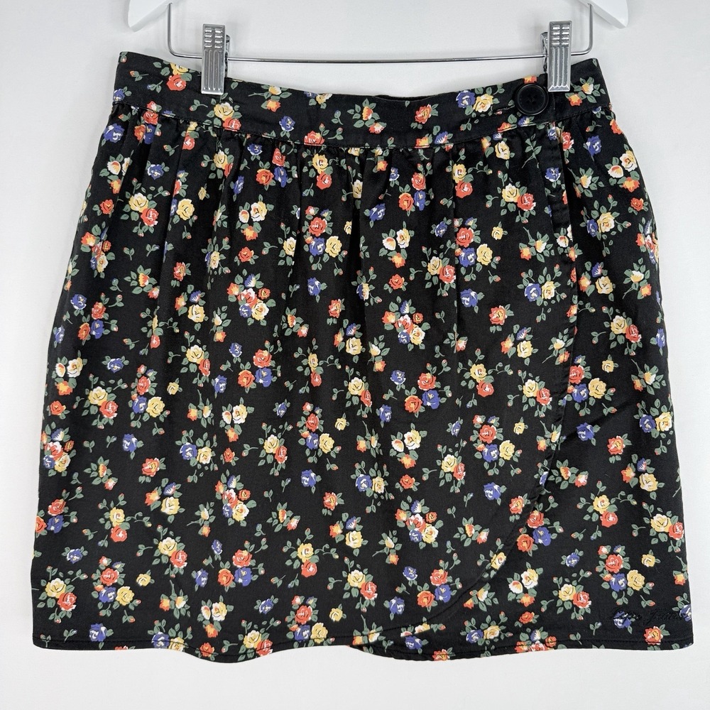 Vintage Pepe Jeans wrap Mini Skirt Floral‎ print Black & Multicolor SZ-M